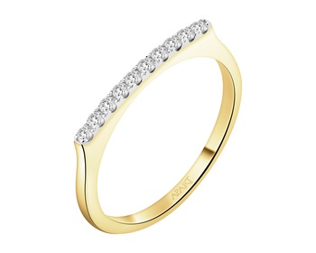 14 K Rhodium-Plated Yellow Gold Ring with Diamonds - 0,14 ct - fineness 14 K