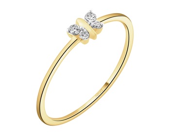 9 K Rhodium-Plated Yellow Gold Ring with Diamonds - 0,04 ct - fineness 9 K
