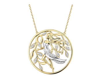 14 K Rhodium-Plated Yellow Gold Necklace with Diamonds - 0,08 ct - fineness 14 K