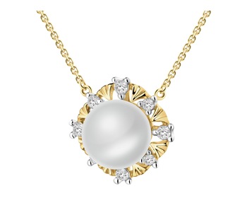 14 K Rhodium-Plated Yellow Gold Necklace with Diamonds - fineness 14 K