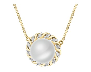 14 K Rhodium-Plated Yellow Gold Necklace with Diamonds - fineness 14 K