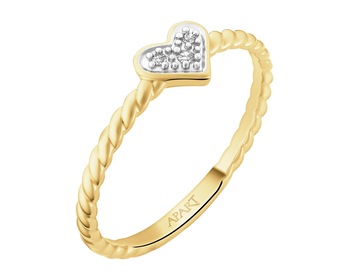 9 K Rhodium-Plated Yellow Gold Ring with Diamonds - 0,01 ct - fineness 9 K
