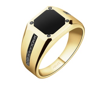 585 Yellow Gold Ruthenium-Plated Signet Ring  - fineness 585