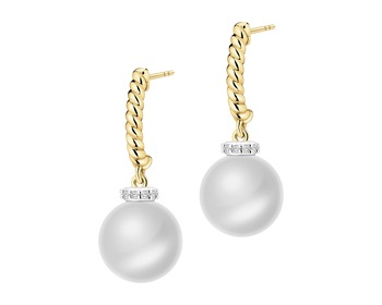 14 K Rhodium-Plated Yellow Gold Earrings  - fineness 14 K