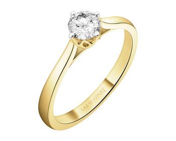 14 K Rhodium-Plated Yellow Gold Ring with Laboratory Diamond - 0,55 ct - fineness 14 K
