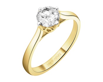18 K Rhodium-Plated Yellow Gold Ring with Laboratory Diamond - 1,00 ct - fineness 18 K