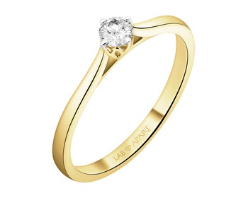 14 K Rhodium-Plated Yellow Gold Ring with Laboratory Diamond - 0,16 ct - fineness 14 K