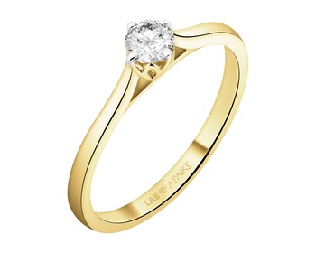 14 K Rhodium-Plated Yellow Gold Ring with Laboratory Diamond - 0,25 ct - fineness 14 K