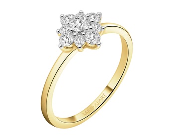 14 K Rhodium-Plated Yellow Gold Ring with Laboratory Diamonds - 0,50 ct - fineness 14 K