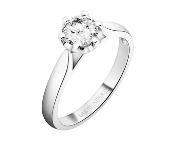14 K Rhodium-Plated White Gold Ring with Laboratory Diamond - 0,77 ct - fineness 14 K