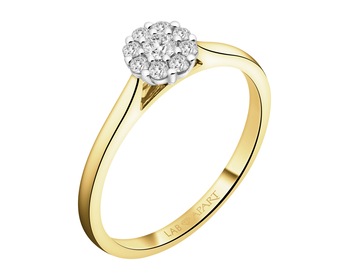 14 K Rhodium-Plated Yellow Gold Ring with Laboratory Diamonds - 0,20 ct - fineness 14 K