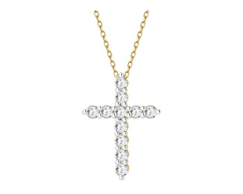 14 K Rhodium-Plated Yellow Gold Necklace with Laboratory Diamonds - 0,50 ct - fineness 14 K