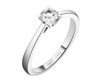 14 K Rhodium-Plated White Gold Ring with Laboratory Diamond - 0,40 ct - fineness 14 K