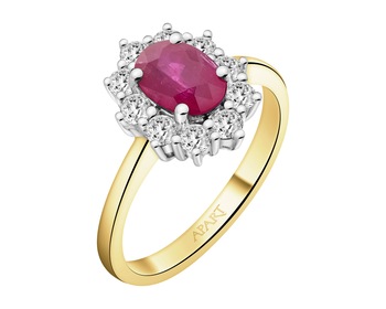 Yellow and white gold ring with brilliants and ruby - fineness 585