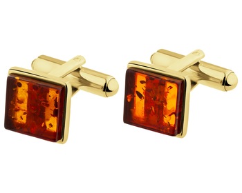 Gold-Plated Silver Cufflink with Amber