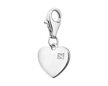Sterling Silver Charms Pendant with Cubic Zirconia - Heart