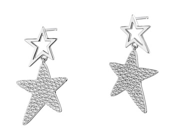Rhodium Plated Silver Dangling Earring with Cubic Zirconia