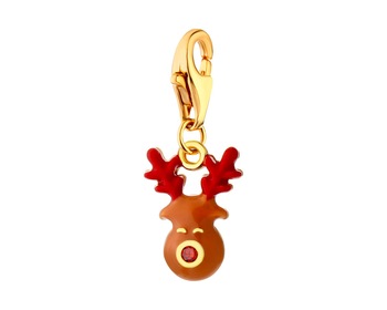 Gold-plated silver charms  pendant with zircon and enamel - reindeer