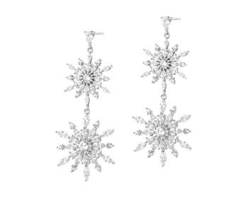 Rhodium Plated Silver Dangling Earring with Cubic Zirconia
