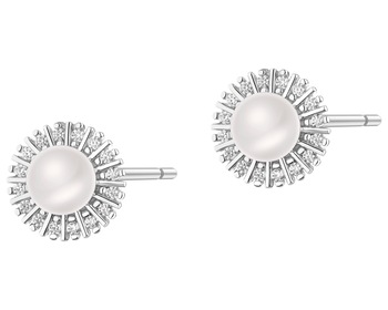 Rhodium Plated Silver Earrings with Pearl