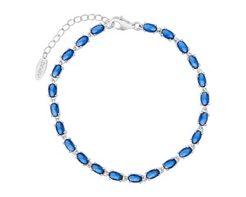 Rhodium Plated Silver Tennis Bracelet with Glass