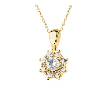 9 K Rhodium-Plated Yellow Gold Pendant with Cubic Zirconia