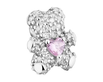 Rhodium Plated Silver Beads For Kids Pendant with Cubic Zirconia