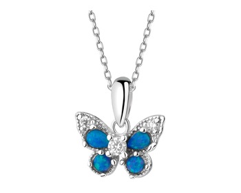 Rhodium Plated Silver Pendant with Synthetic Opal