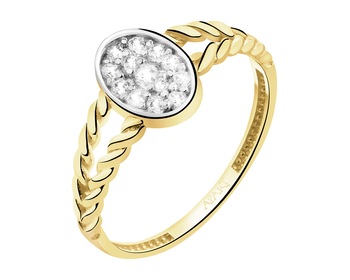 14 K Rhodium-Plated Yellow Gold Ring with Cubic Zirconia