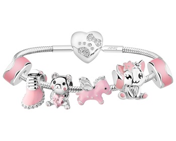 Rhodium Plated Silver Beads For Kids Set with Cubic Zirconia