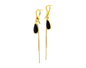 Gold-Plated Brass, Gold-Plated Silver Dangling Earring with Crystal