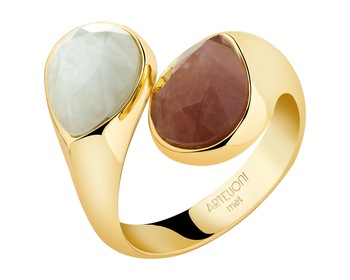 Gold-Plated Brass Ring with Quartz