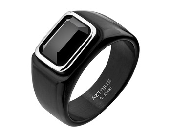 Stainless Steel Signet Ring with Glass