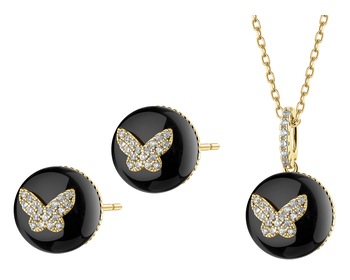 Gold-Plated Brass, Gold-Plated Silver Set with Cubic Zirconia