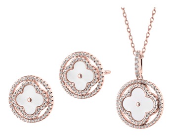 Gold-Plated Brass, Gold-Plated Silver Set with Cubic Zirconia