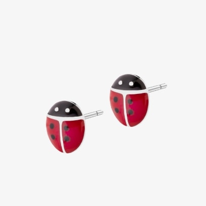 Silver earrings with enamel - ladybugs