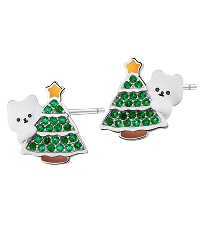 Silver earrings with enamel - Christmas trees