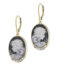 Yellow gold earrings with diamonds and agates - cameos