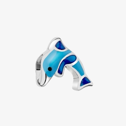Silver beads pendant for a child with enamel - dolphin