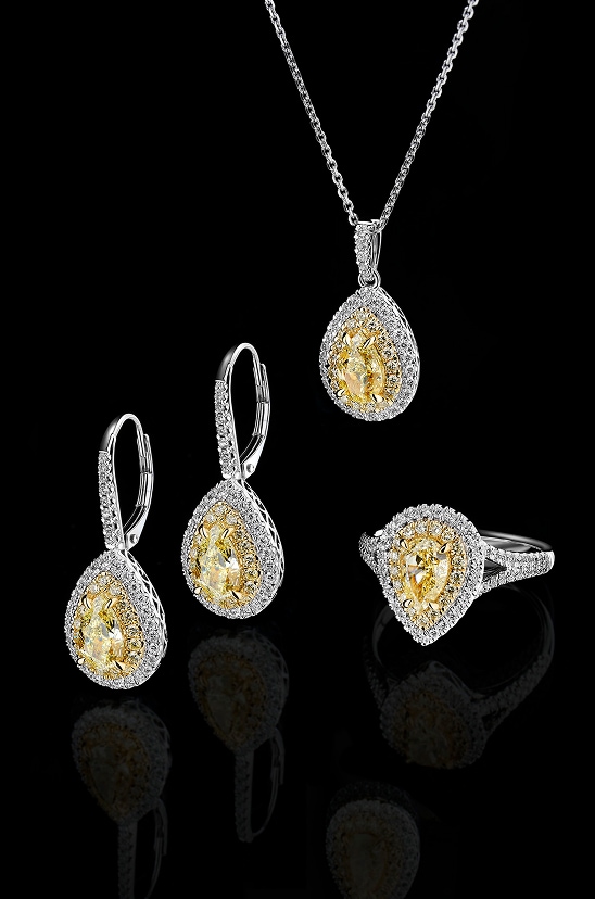 White and yellow gold jewelry with diamonds