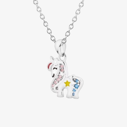 Silver pendant with zircons and enamel - unicorn