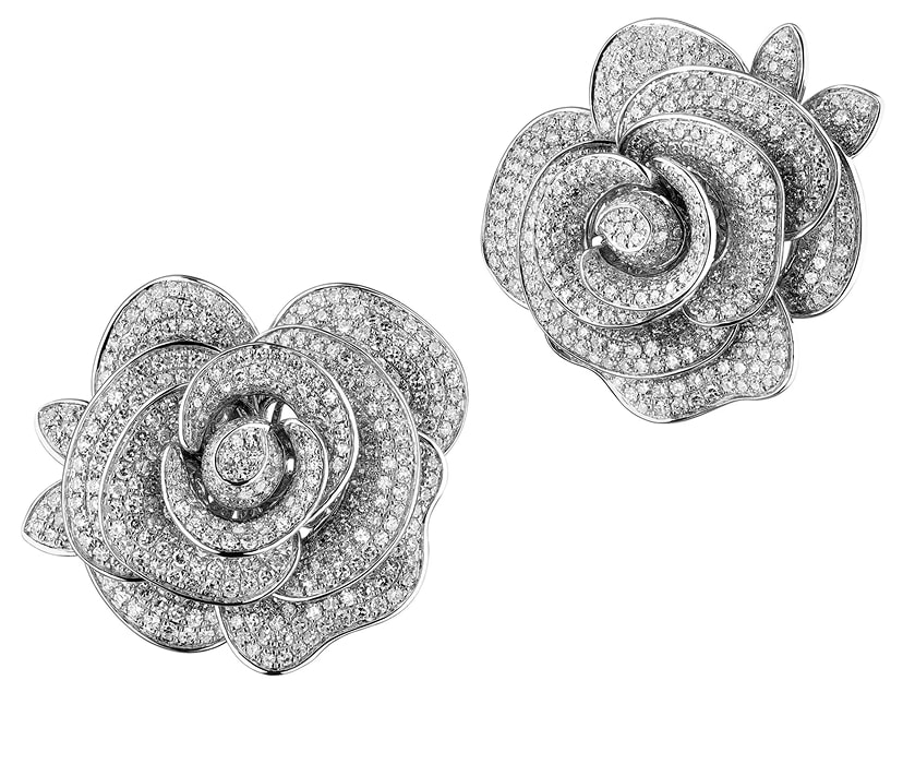 White gold earrings with diamonds - rose
