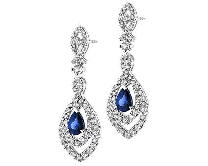 White gold earrings with diamonds and sapphires