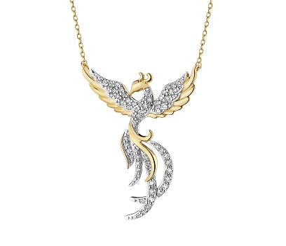 Yellow gold necklace with diamonds - phoenix