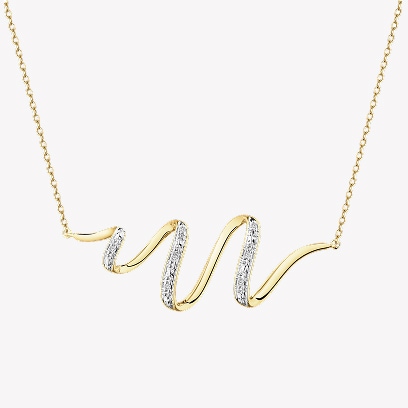 Gold necklace with a wavy pendant with cubic zirconia