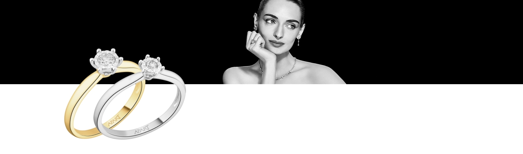 Model Daga Ziober. Two diamond rings in yellow and white gold